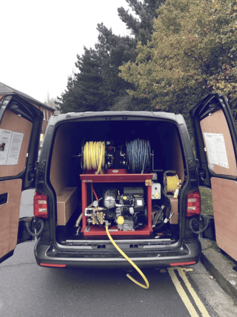 High-pressure drain jetting equipment for effective cleaning and maintenance of drainage systems.